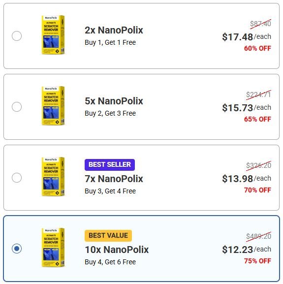NanoPolix official package with nano car scratch remover cloth and available discount offer