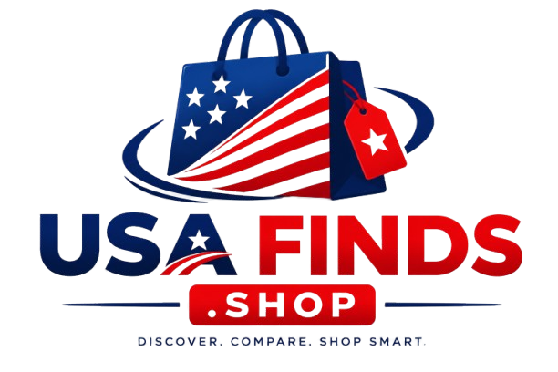 USAFinds.shop logo featuring a patriotic shopping bag in red, white, and blue, representing a trusted online destination for discovering the best products, deals, and reviews in the United States..